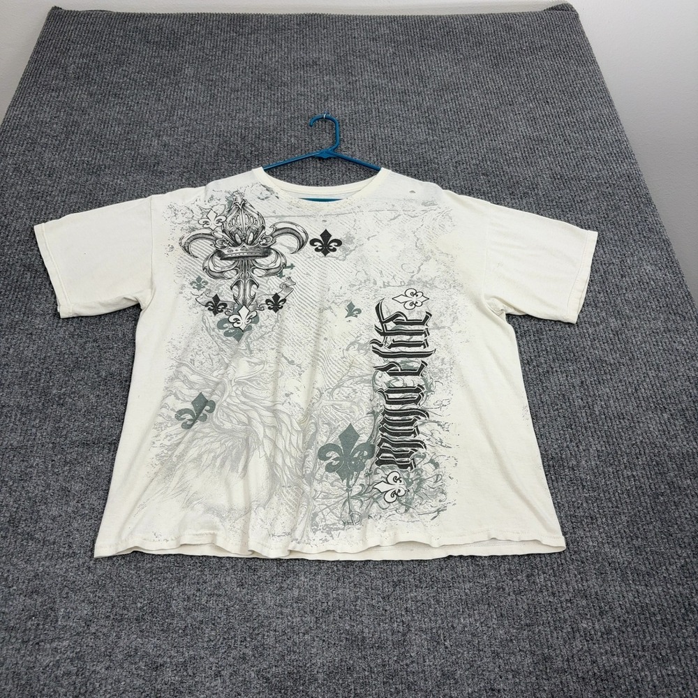 MMA Elite T Shirt Mens XL White Cotton Fleur De Lis Graphic Y2K MMA Style